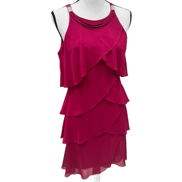 SL Fashions Tiered Fuschia Pink Dress 10P - Picture 6 of 10